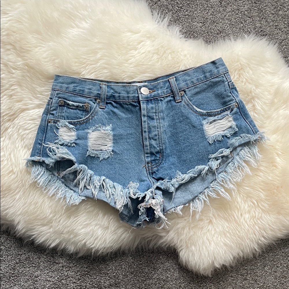 by the way. Blue Distressed Jean Shorts